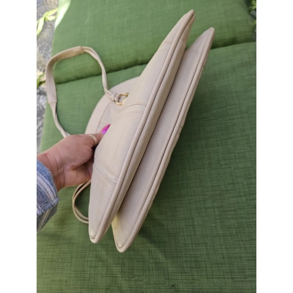 Lou Taylor Purse Italy Leather HORSE BIT Swivel Mirror Miami Vintage Cream Ivory